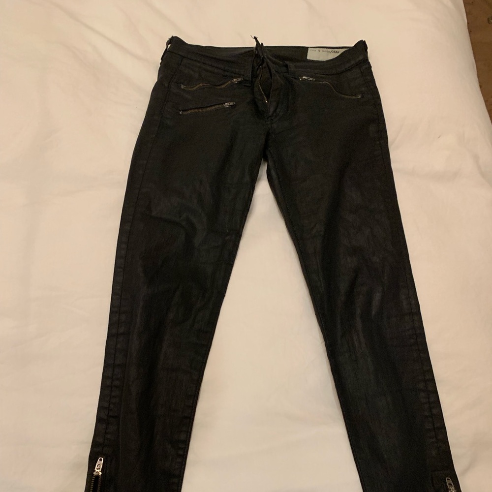 Leather coated rag & bone jeans